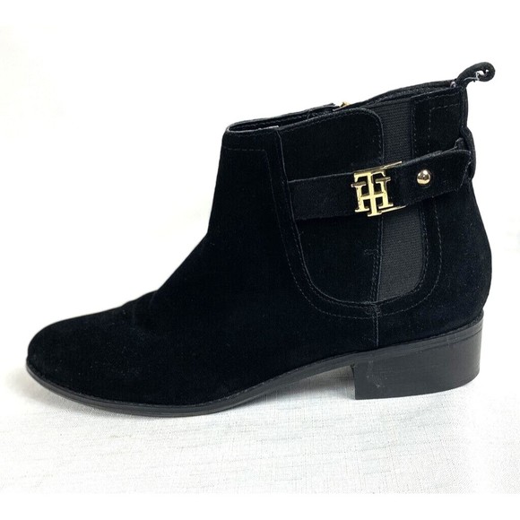 Tommy Hilfiger Women’s Bootie Black Size 10M Suede Boots Chelsea Gold Hardware - Picture 9 of 16